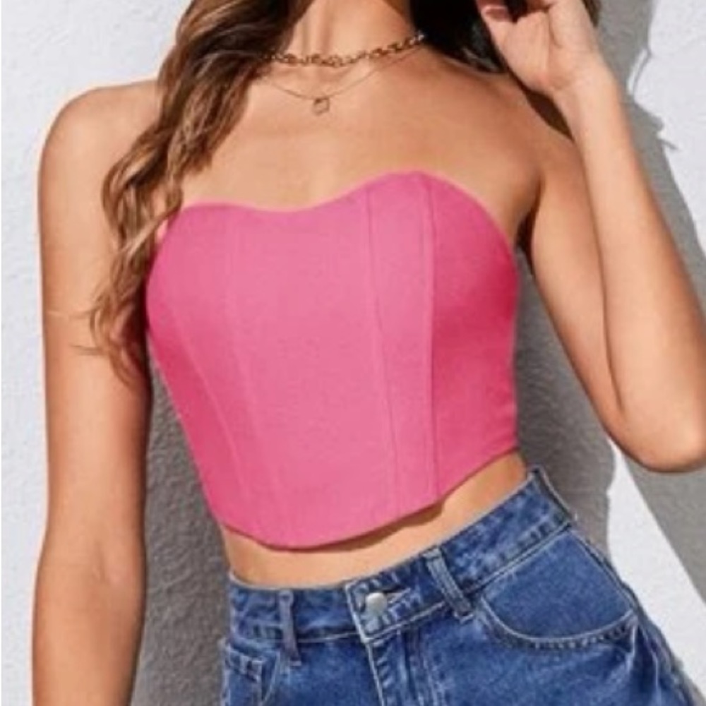 hot pink strapless corset style shein top xs